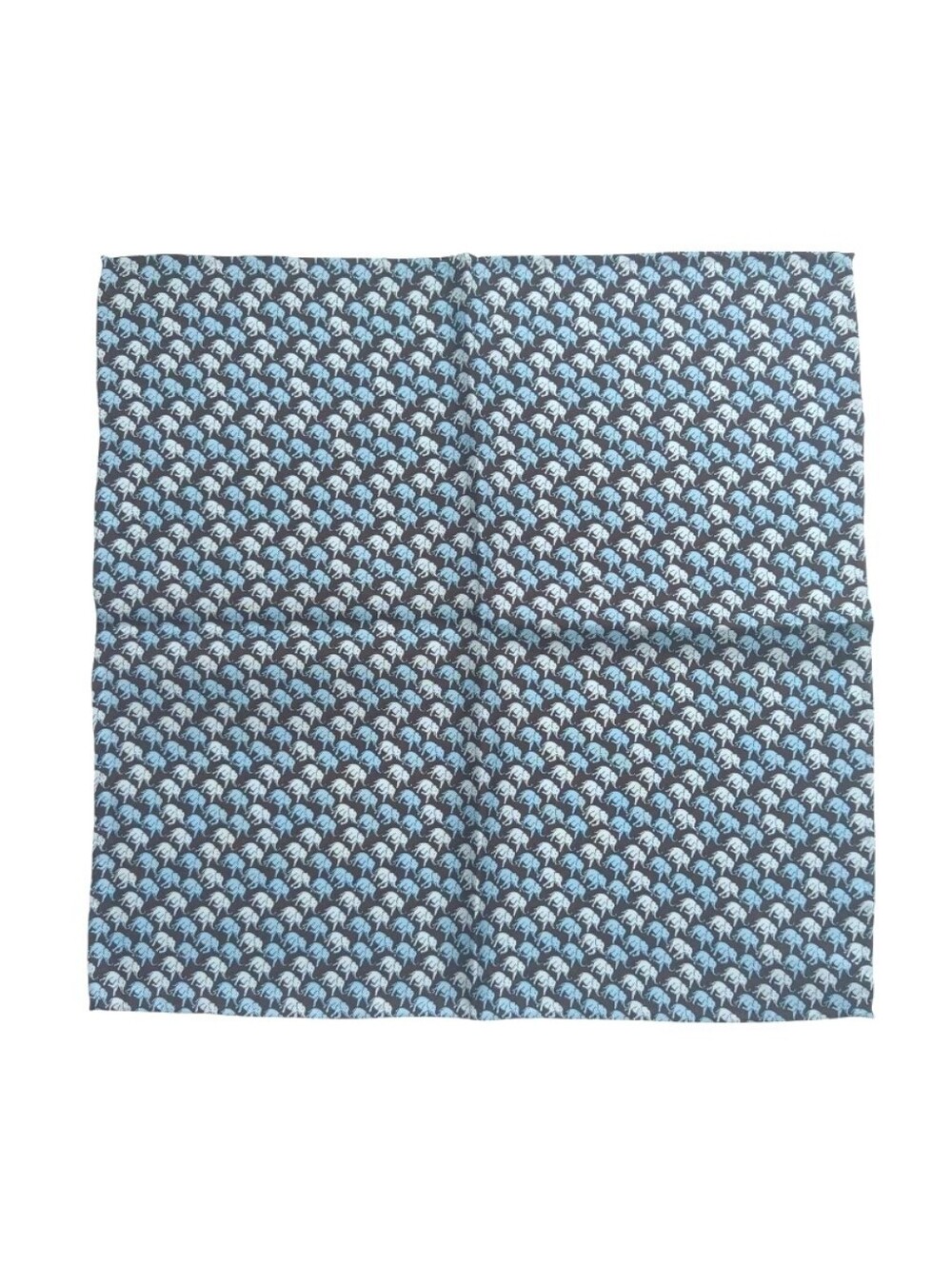 JIM THOMPSON New Silk Pocket Square Small Scarf Blue Elephants Brown Background